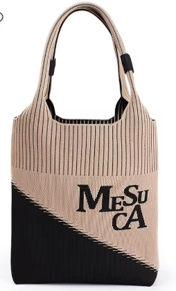 Versatile Knitted Bucket Tote - Spacious Open Closure, Shoulder Shoulder Bag