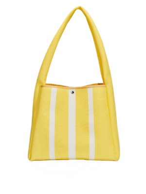 Striped Ladies Knitted Tote Bag - Casual, Portable Durable & Open Closure with Polyester Lining