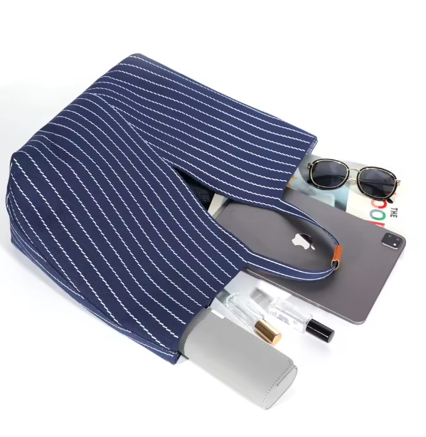 Deep V Design Women’s Tote Bag - Large Capacity Polyester Shoulder Bag with Zippered Pocket