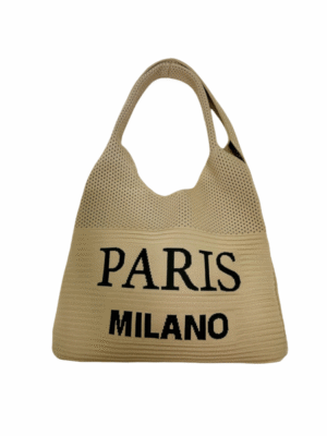 Retro Paris-Milano Textured Knit Tote Bag  Women’s Soft Lightweight Shoulder Bag with Fixed Straps