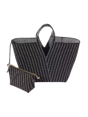 Deep V Design Women’s Tote Bag - Large Capacity Polyester Shoulder Bag with Zippered Pocket