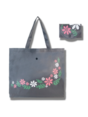 Custom Gray Foldable Floral Tote Bag | Wholesale Eco-Friendly Reusable Shopping Tote