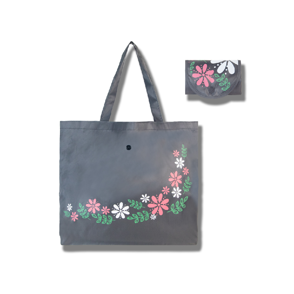Custom Gray Foldable Floral Tote Bag | Wholesale Eco-Friendly Reusable Shopping Tote