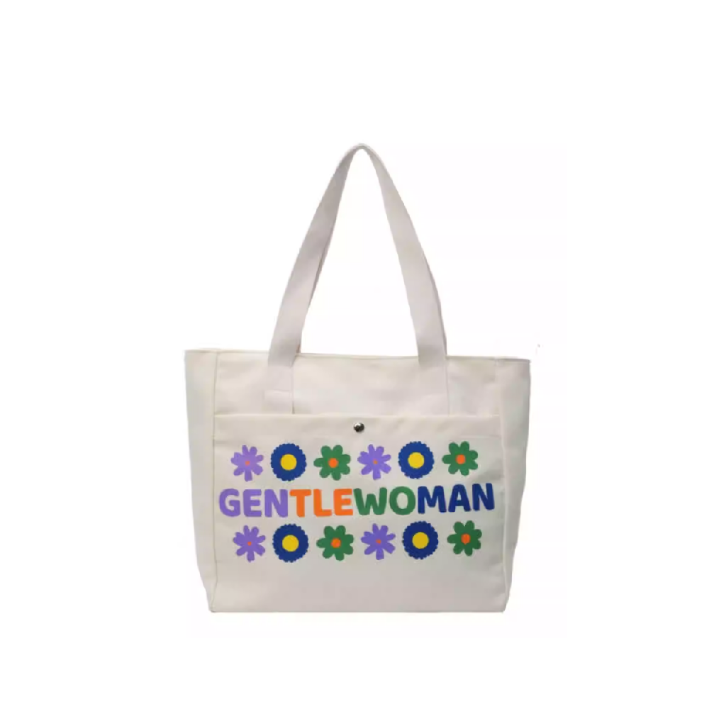 Wholesale GentleWoman Inspired Colorful Flower Print Canvas Tote Bag | Large Capacity Reusable Shopping Tote Factory Direct