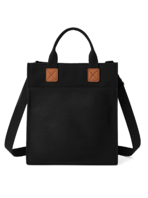 Wholesale Black Canvas Tote Bag | Multi-functional Crossbody Tote with Leather Details Factory Direct