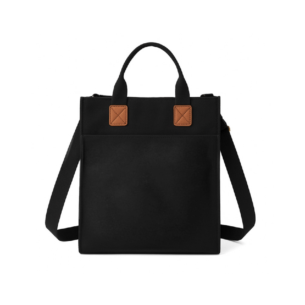 Wholesale Black Canvas Tote Bag | Multi-functional Crossbody Tote with Leather Details Factory Direct