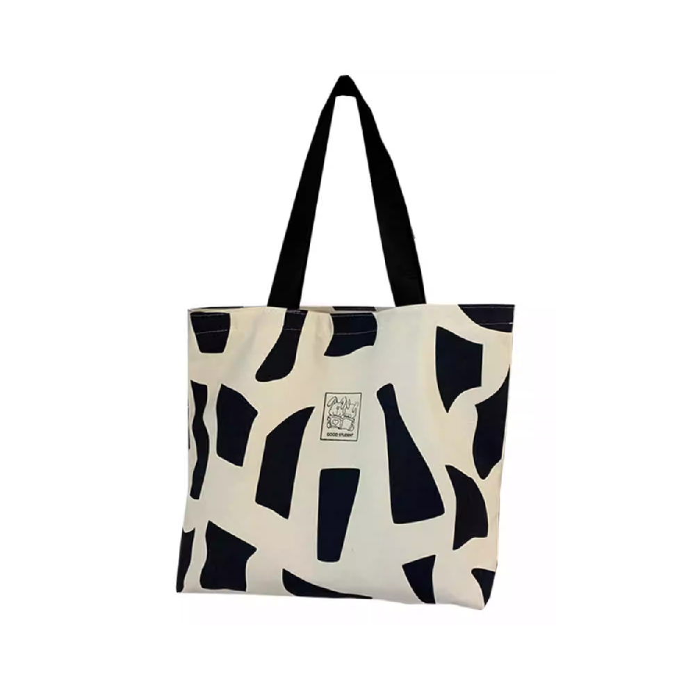 Wholesale Black And White Abstract Print Canvas Tote Bag | Large Capacity Reusable Shopping Tote Bag Factory Direct