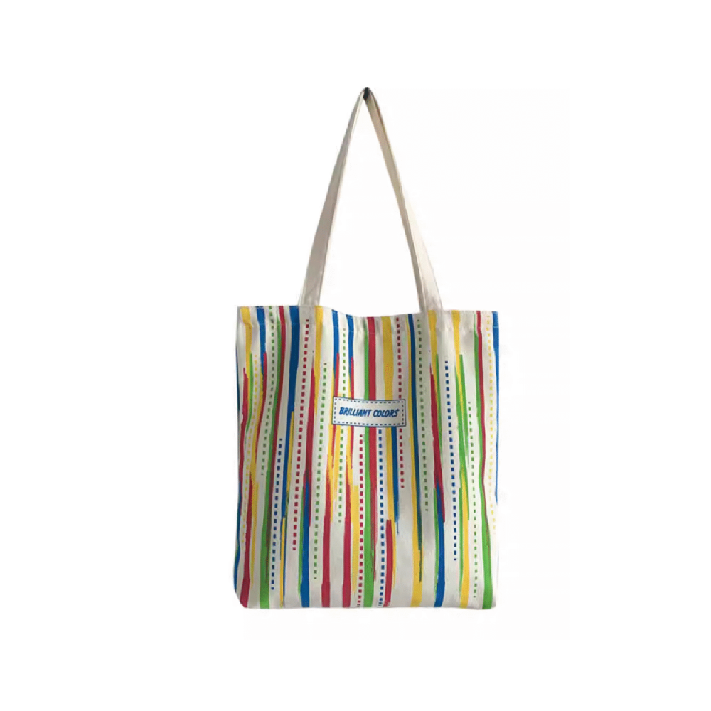 2 Colorful Striped Canvas Tote Bag | Custom Logo Bulk Wholesale Reusable Tote For Shopping & Daily Commute