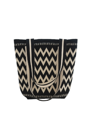Trendy Soft Knitted Chevron Tote Bag Black & Beige Durable Textured Bag