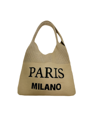 Retro Paris-Milano Textured Knit Tote Bag  Women’s Soft Lightweight Shoulder Bag with Fixed Straps
