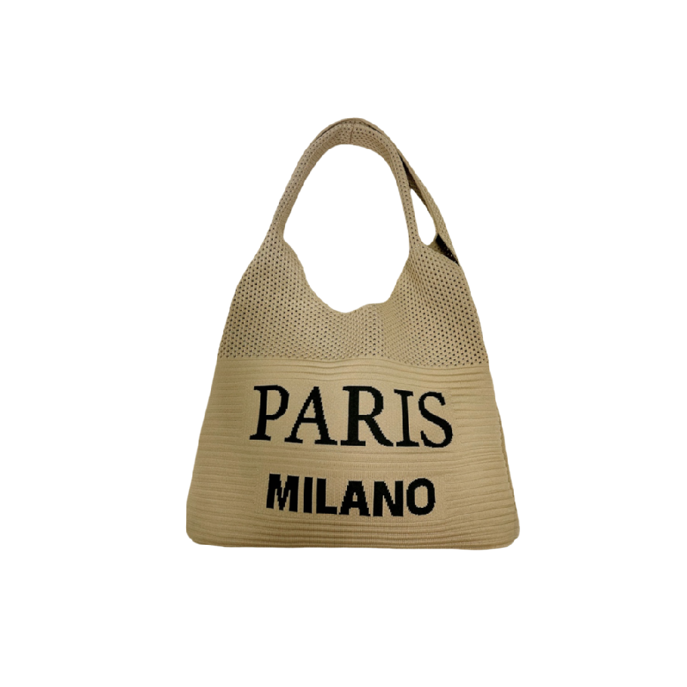 Retro Paris-Milano Textured Knit Tote Bag  Women’s Soft Lightweight Shoulder Bag with Fixed Straps