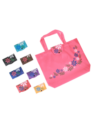 Foldable Floral Print Shopping Tote Bag | Wholesale Reusable Portable Tote With Multiple Colors For Bulk Order