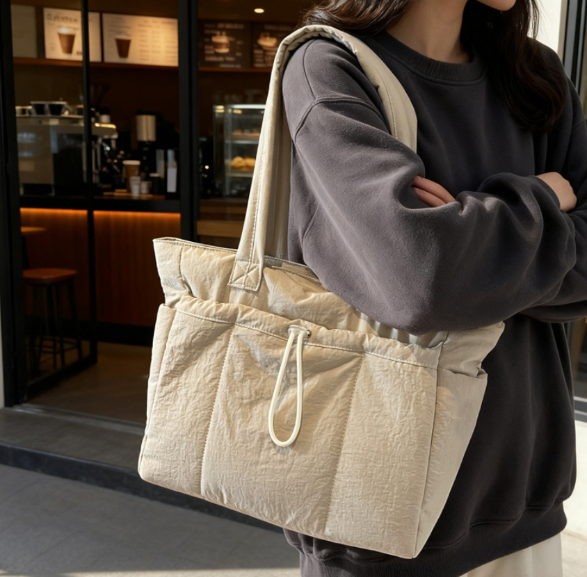 jj Women’s 2026 New Nylon Puffer Tote - Large-Capacity Niche Trendy Bag for Commute