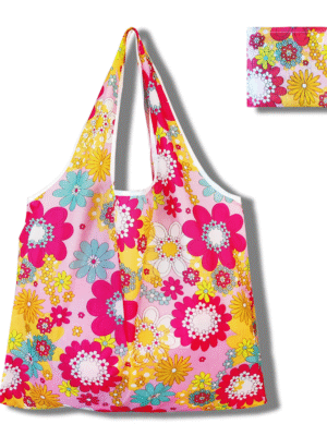 微信图片_20260205232221_1045_144 Pink Vibrant Floral Print Foldable Tote Bag | Custom Logo Reusable Eco-Friendly Tote For Wholesale & Daily Shopping