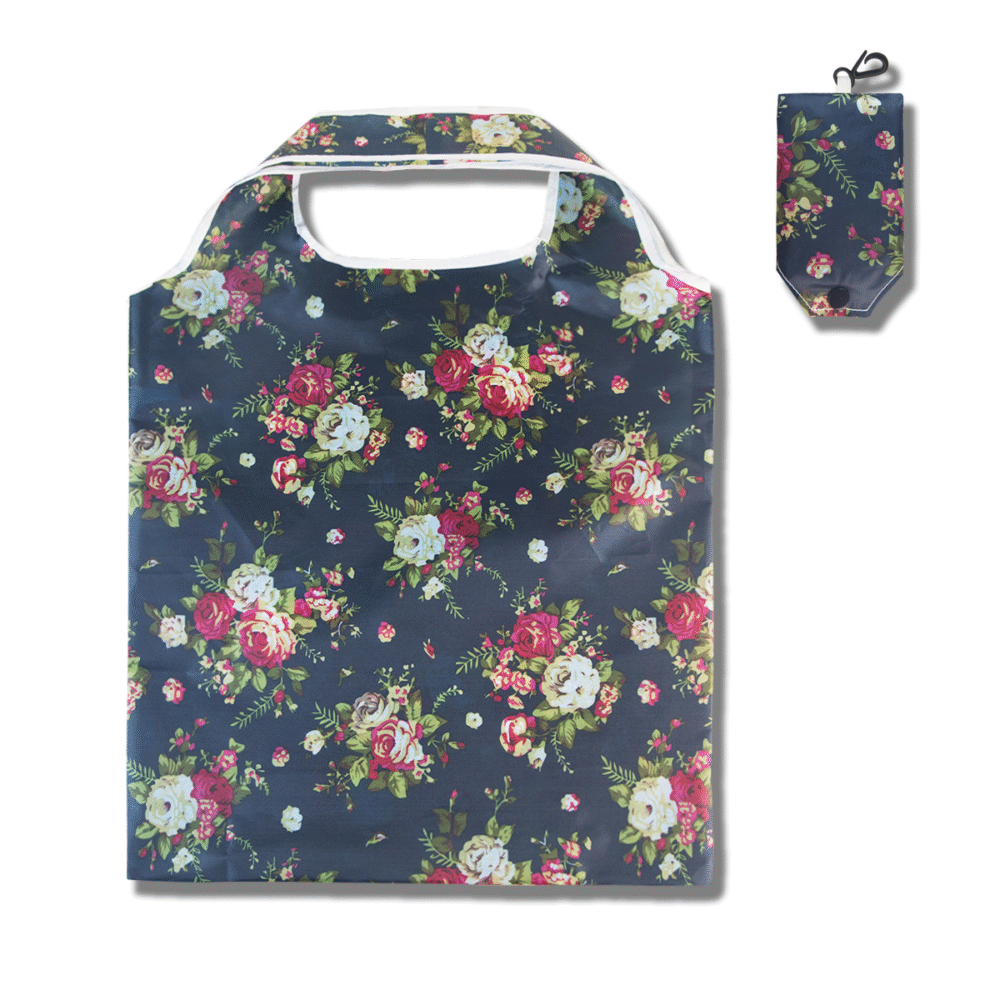 微信图片_20260205232308_1046_144 Vintage Navy Blue Floral Print Foldable Tote Bag | Wholesale Eco-Friendly Reusable Shopping Tote For Retail Resale