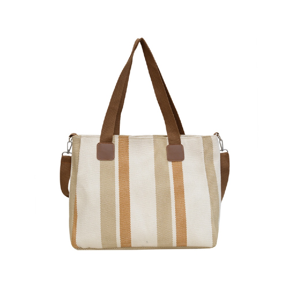 Striped Canvas Tote Bag | Wholesale Custom Large Capacity Shoulder Bag for Importers