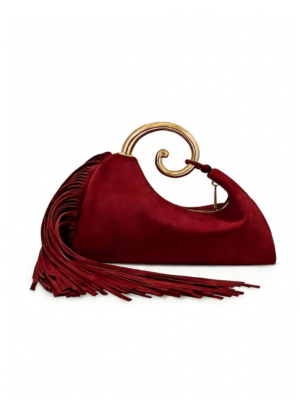 effbf9e5856c4010de5d8f7ce7af3102 Burgundy Suede Fringe Clutch with Spiral Metal Handle - Luxury Evening Bag