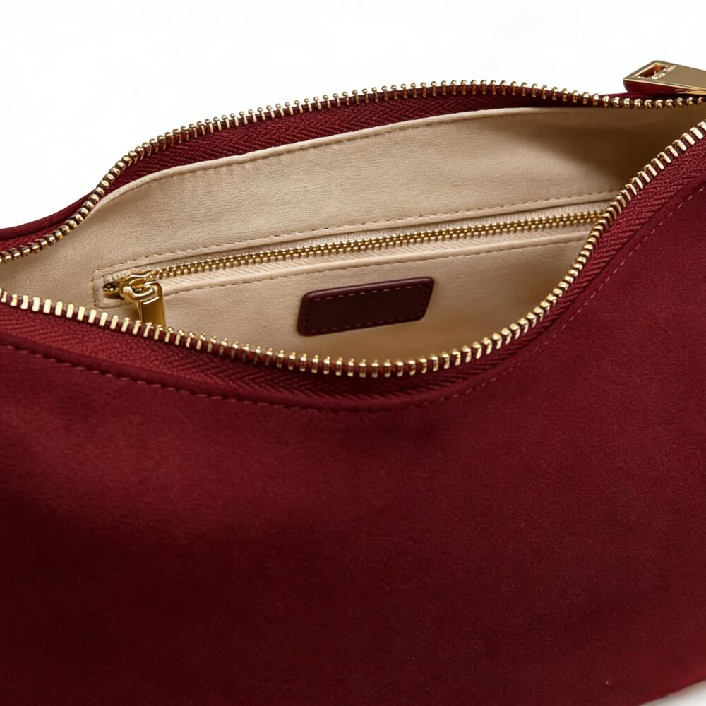 他 Burgundy Suede Fringe Clutch with Spiral Metal Handle - Luxury Evening Bag