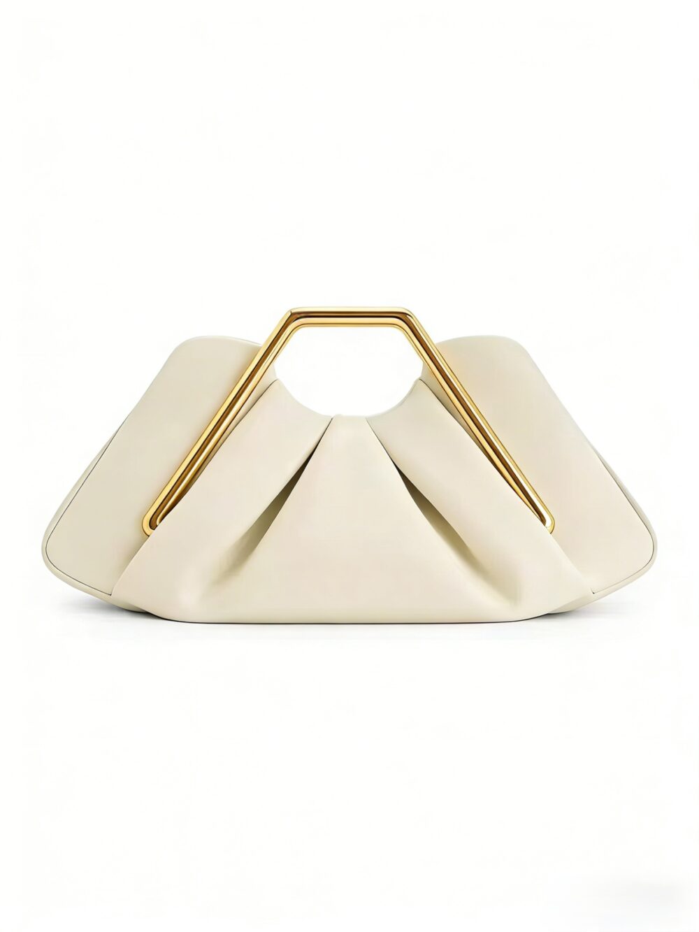 发 Custom White Cloud Pleated Clutch Bag with Geometric Metal Handle - Elegant Evening Handbag for Wedding & Party