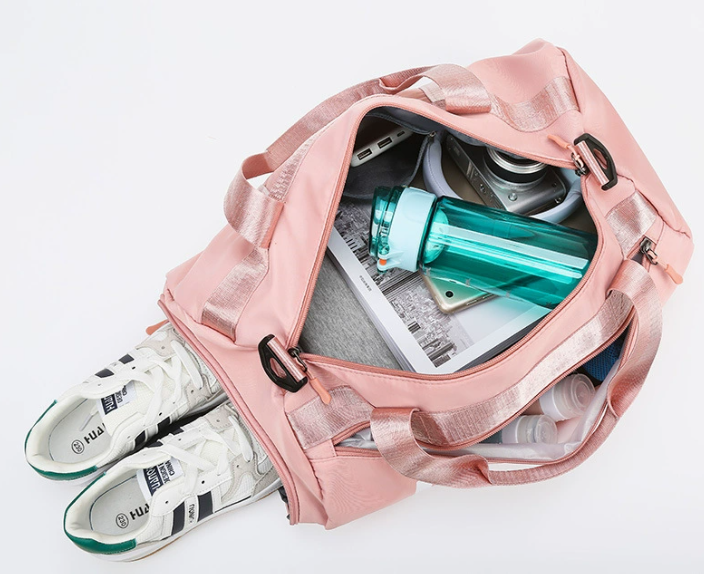 Waterproof Pink Gym Duffel Bag with Shoe Compartment - Large Capacity Sports Travel Backpack for Fitness, Weekend Getaways